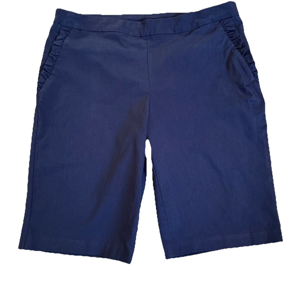 Women’s Navy Blue Bermuda Shorts W/ Ruffle Detail Faux Pockets Size 12
